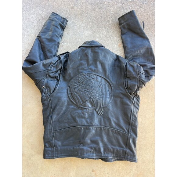 Vintage Vanguard Mens Black Leather Motorcycle Jacket W/ Belted Waist & Embroide - Picture 6 of 7
